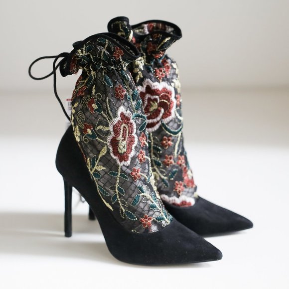 Zara Shoes - NWT Zara Mesh Floral Embroidered Sheer Sock Bootie